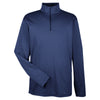 UltraClub Men's Navy/Black Two-Tone Keyhole Mesh Quarter-Zip Pullover