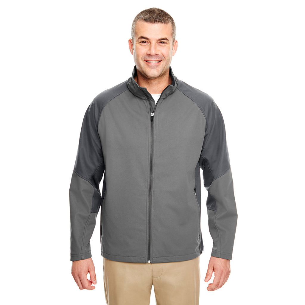 UltraClub Men's Ice Grey/Charcoal Two-Tone Soft Shell Jacket