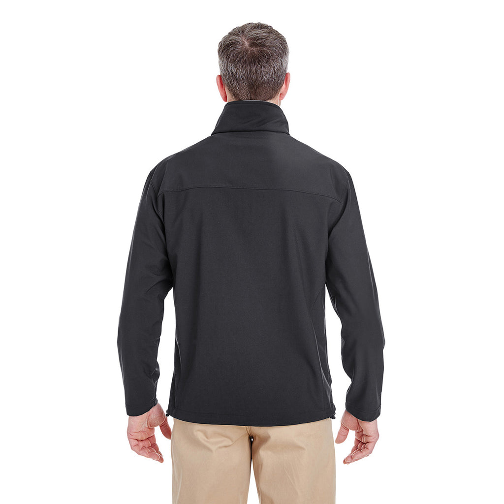 UltraClub Men's Black Ripstop Soft Shell Jacket with Cadet Collar