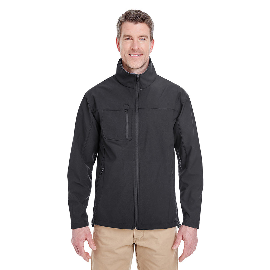 UltraClub Men's Black Ripstop Soft Shell Jacket with Cadet Collar