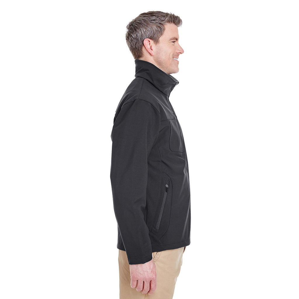 UltraClub Men's Black Ripstop Soft Shell Jacket with Cadet Collar