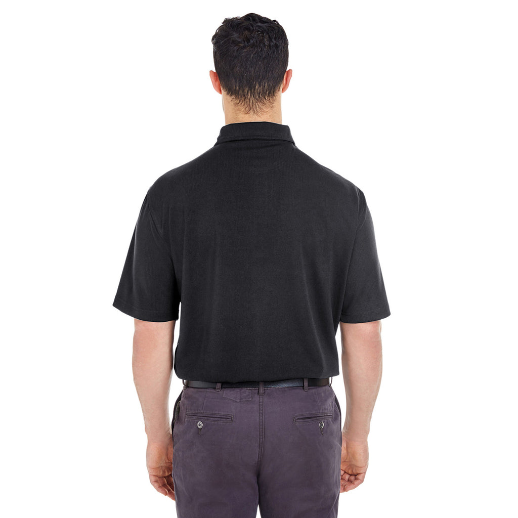 UltraClub Men's Black/White Platinum Performance Birdseye Polo with TempControl Technology