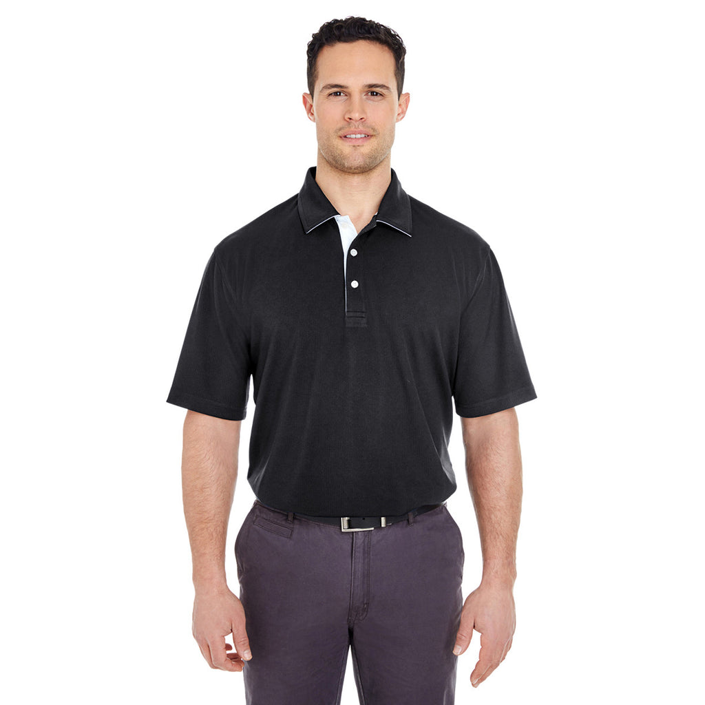 UltraClub Men's Black/White Platinum Performance Birdseye Polo with Te