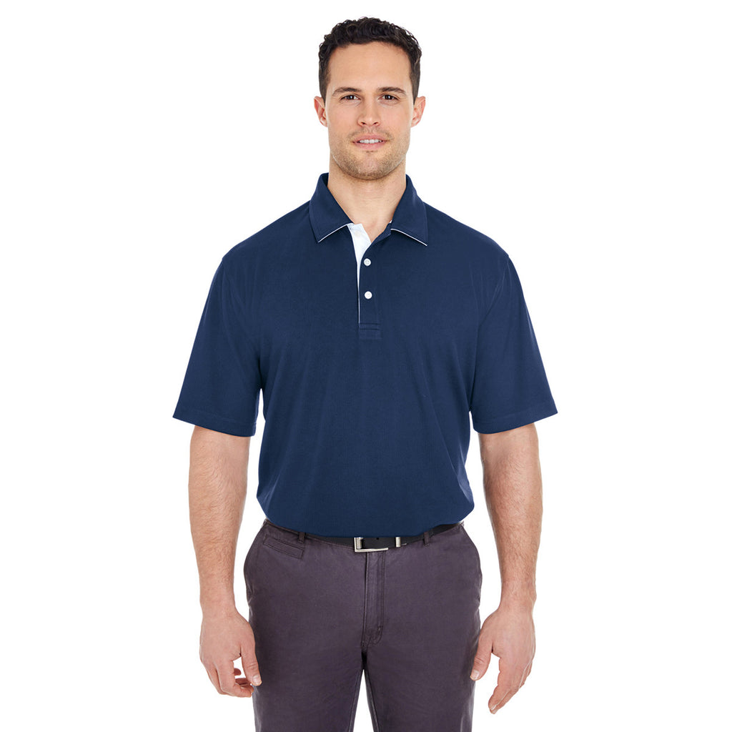 UltraClub Men's Navy/White Platinum Performance Birdseye Polo with TempControl Technology