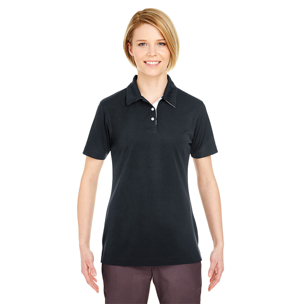 UltraClub Women's Black/White Platinum Performance Birdseye Polo with TempControl Technology