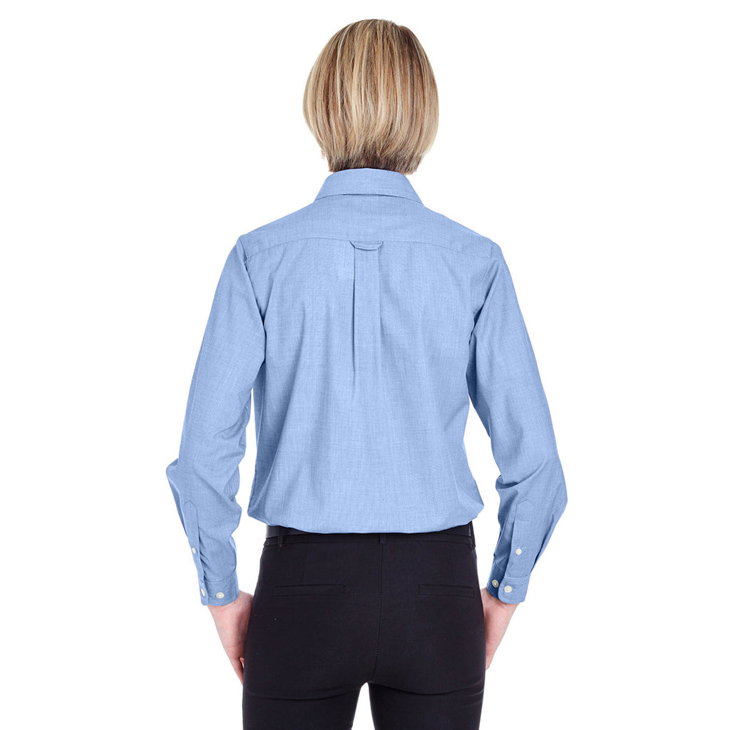 UltraClub Women's Cadet Blue Wrinkle-Resistant End-on-End