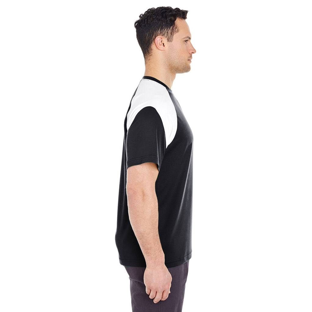 UltraClub Men's Black/White Cool & Dry Sport Colorblock T-Shirt