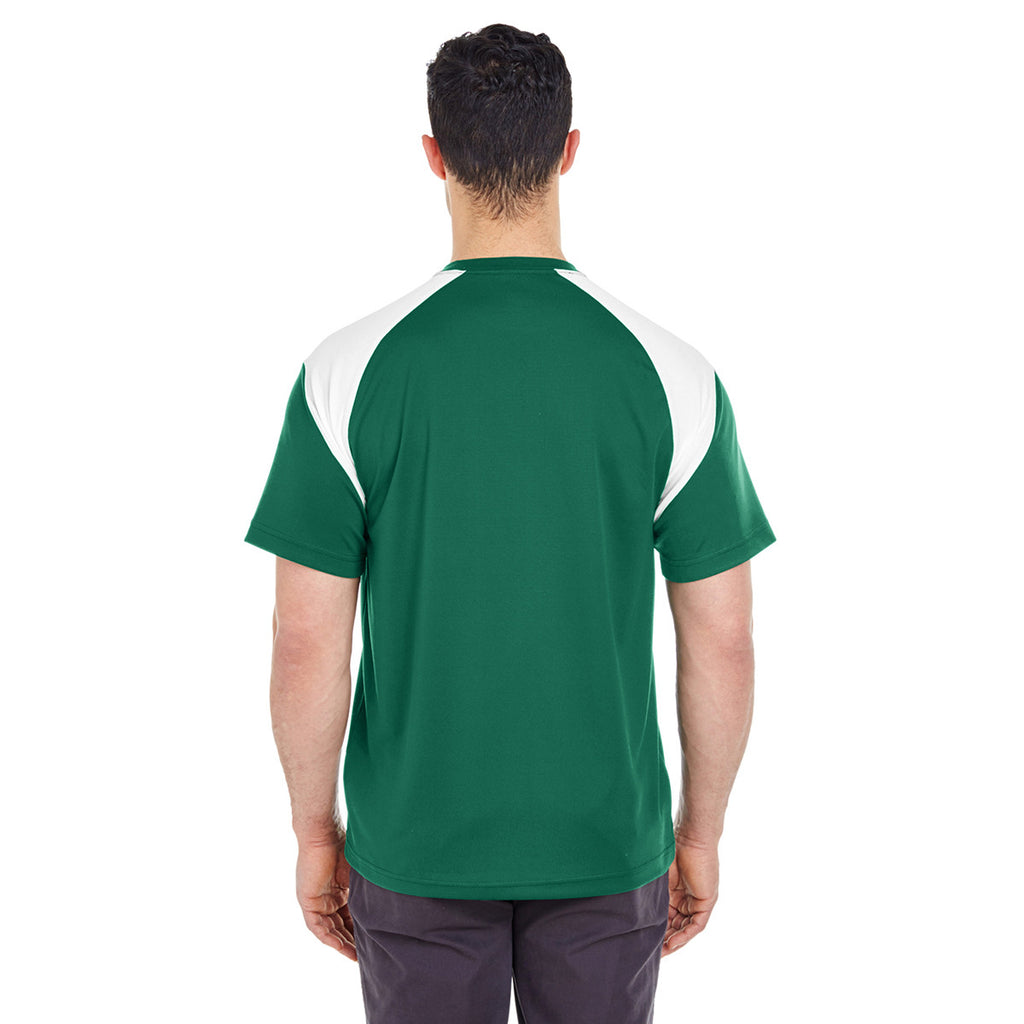 UltraClub Men's Forest Green/White Cool & Dry Sport Colorblock T-Shirt