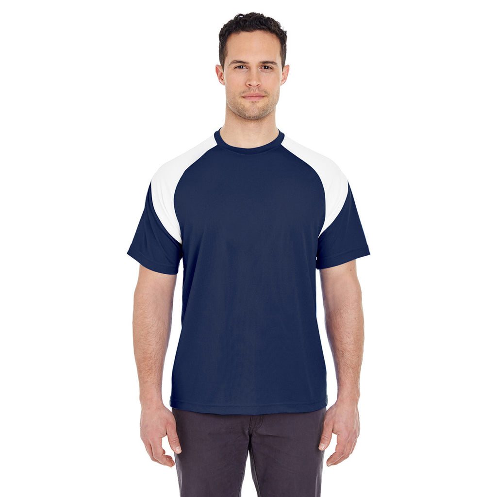 UltraClub Men's Navy/White Cool & Dry Sport Colorblock T-Shirt