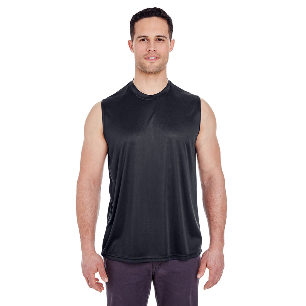 UltraClub Men's Black Cool & Dry Sport Performance Interlock Sleeveless T-Shirt