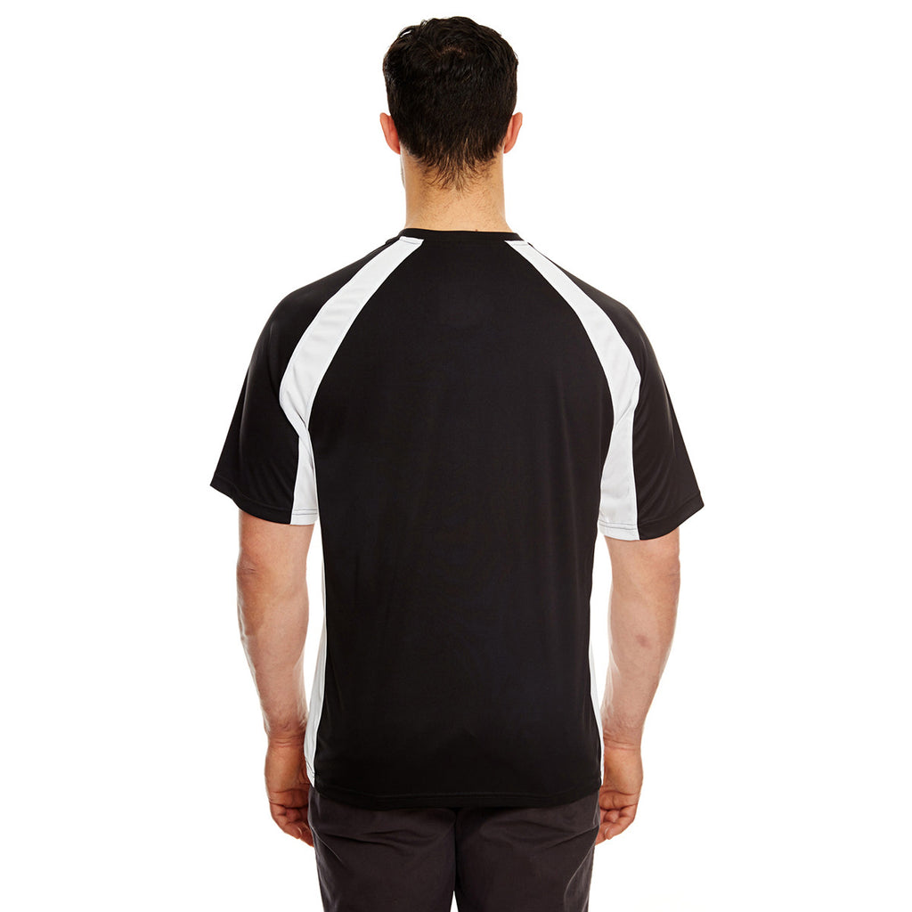 UltraClub Men's Black/White Cool & Dry Sport Two-Tone Performance Interlock T-Shirt