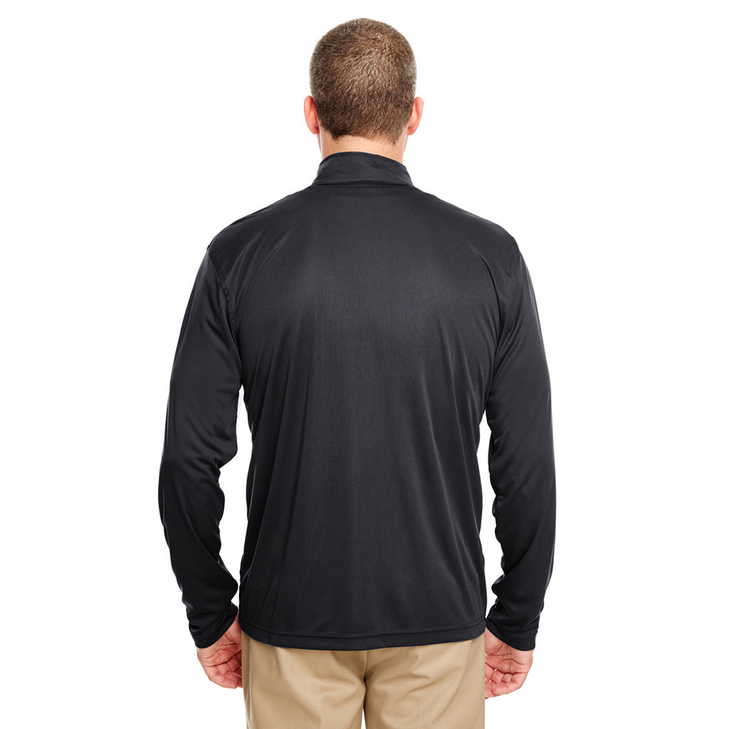 UltraClub Men's Black Cool & Dry Sport Performance Interlock Quarter-Zip Pullover