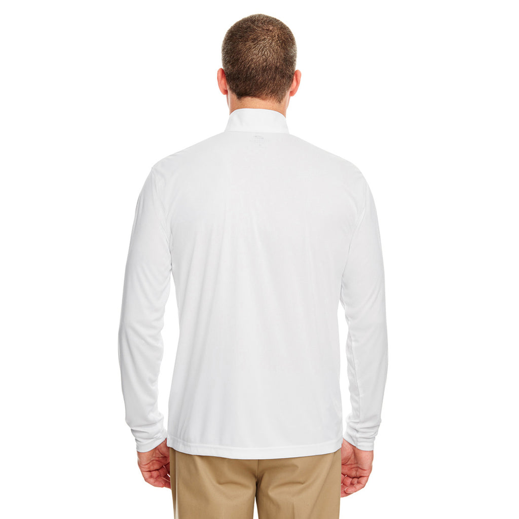 UltraClub Men's White Cool & Dry Sport Performance Interlock Quarter-Zip Pullover