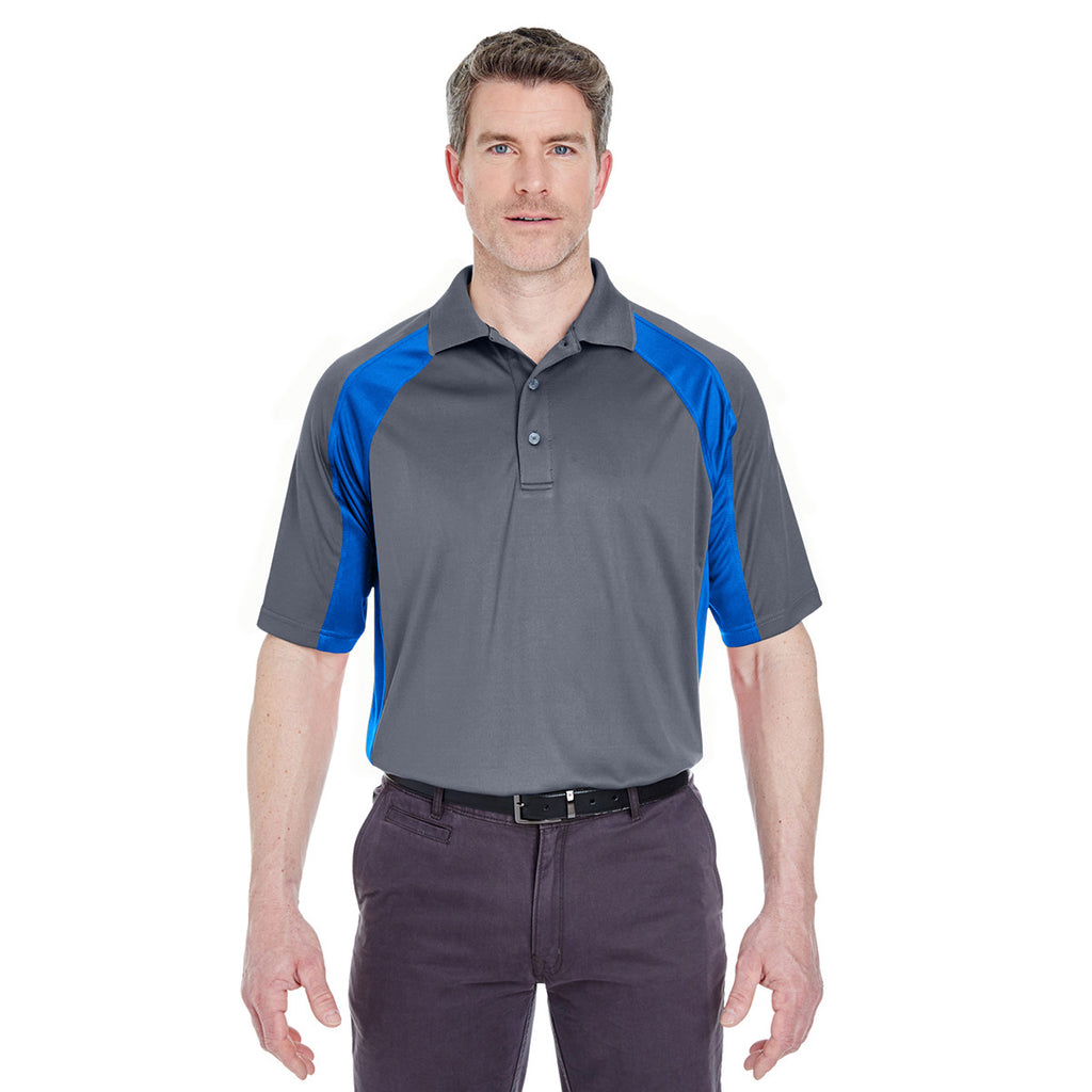 UltraClub Men's Charcoal/Royal Cool & Dry Sport Performance Colorblock Interlock Polo