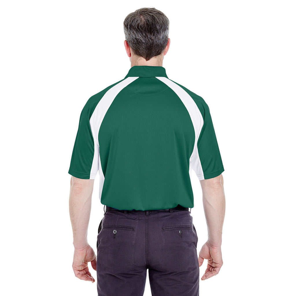 UltraClub Men's Forest Green/White Cool & Dry Sport Performance Colorblock Interlock Polo