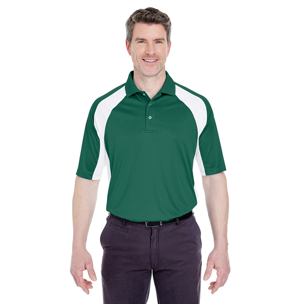 UltraClub Men's Forest Green/White Cool & Dry Sport Performance Colorblock Interlock Polo