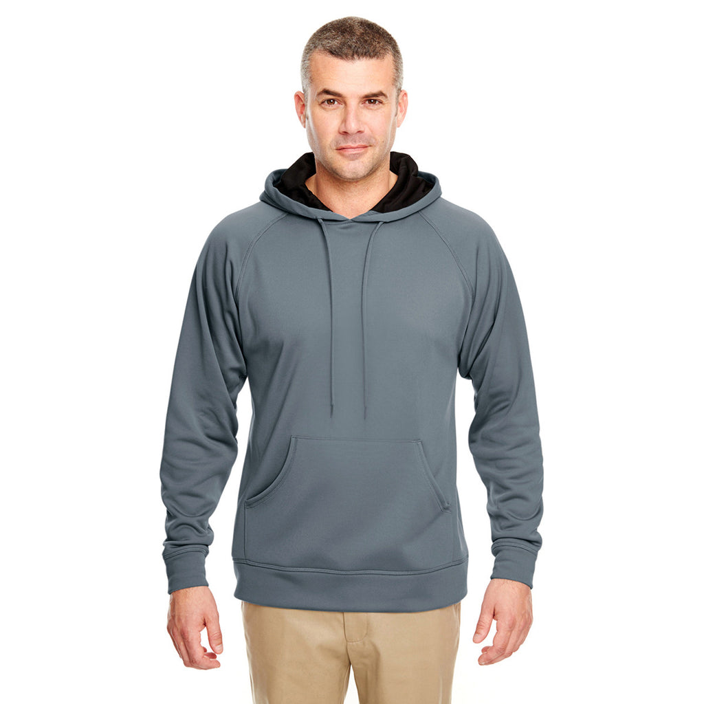 UltraClub Men's Smoke/Black Cool & Dry Sport Hooded Fleece