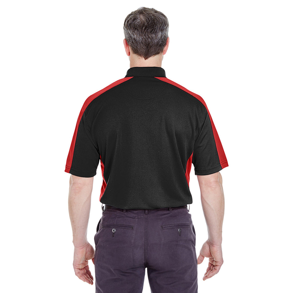 UltraClub Men's Black/Red Cool & Dry Stain-Release Two-Tone Performance Polo