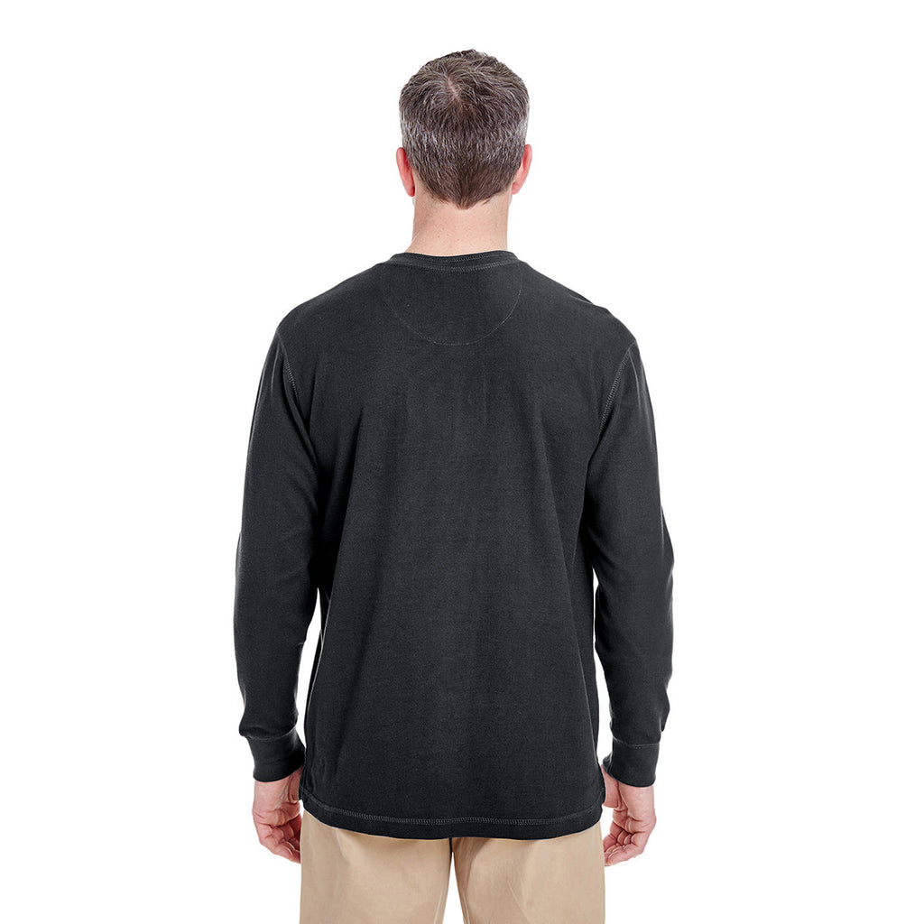 UltraClub Men's Black Mini Thermal Henley