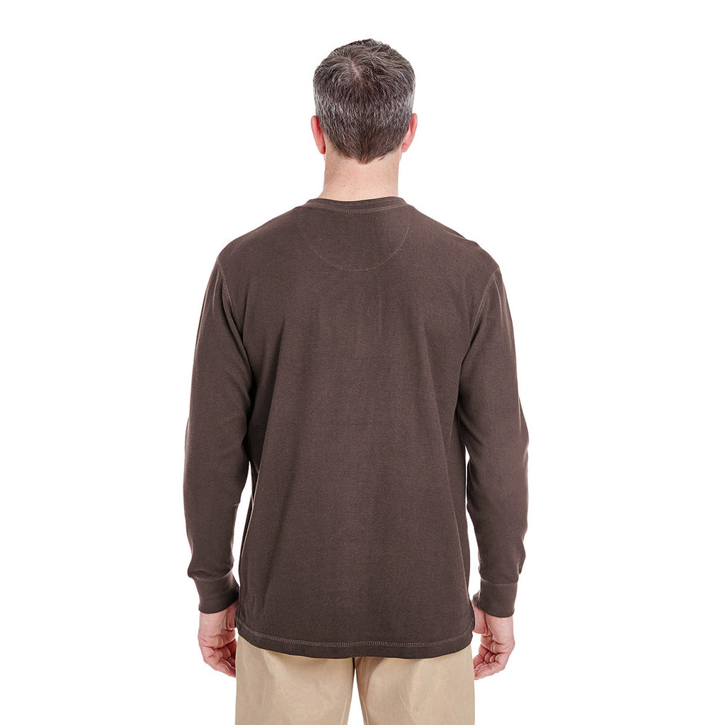 UltraClub Men's Chocolate Mini Thermal Henley