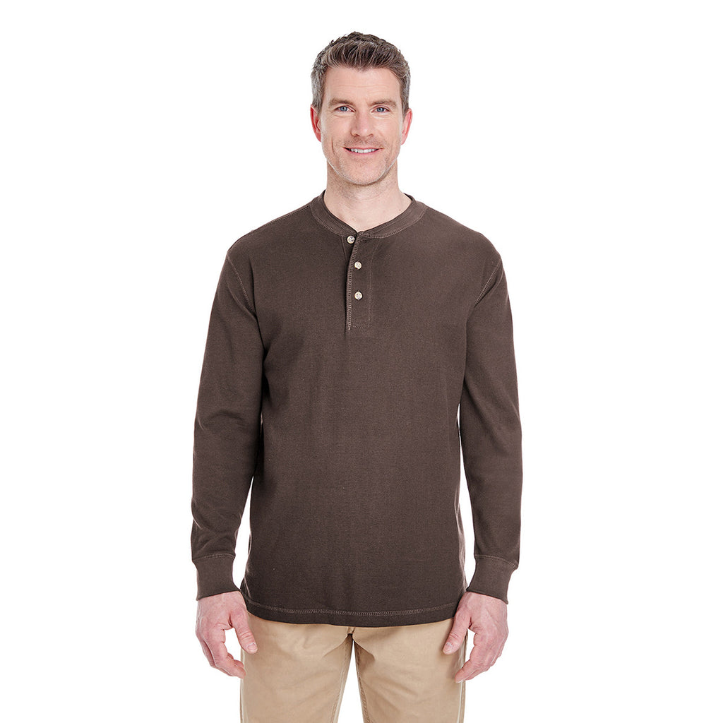 UltraClub Men's Chocolate Mini Thermal Henley