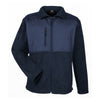 UltraClub Men's Navy Fleece Jacket with Quilted Yoke Overlay