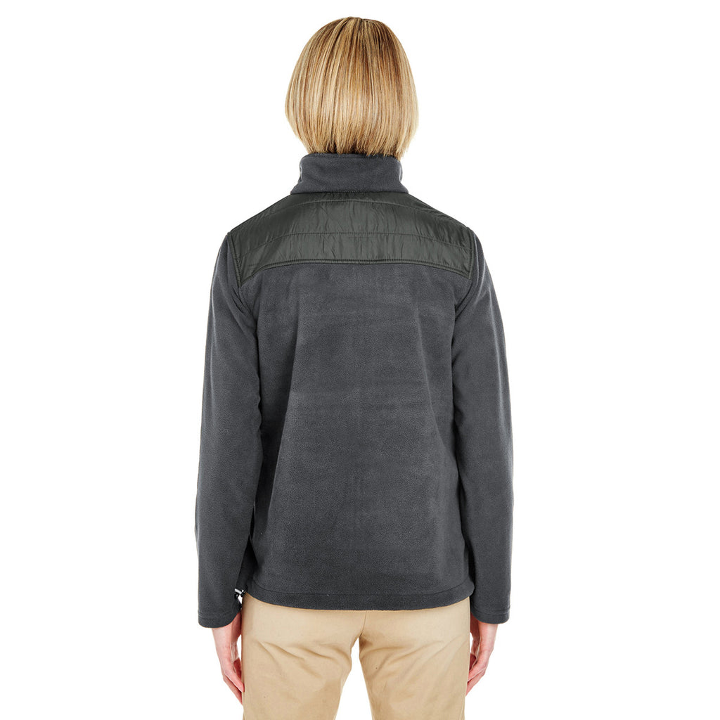 UltraClub Women's Charcoal Fleece Jacket with Quilted Yoke Overlay