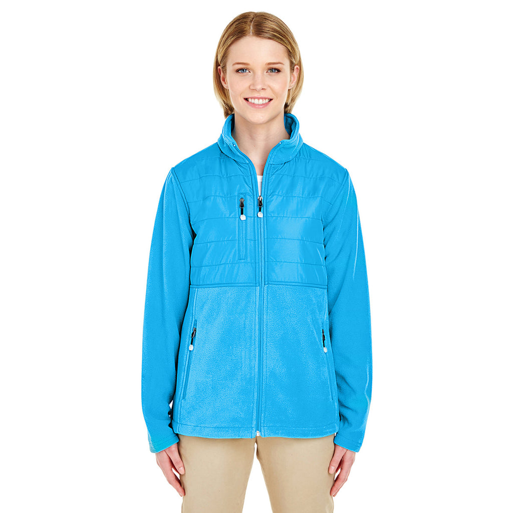 UltraClub Women's Kinetic Blue Fleece Jacket with Quilted Yoke Overlay