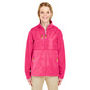 UltraClub Women's Raspberry Fleece Jacket with Quilted Yoke Overlay