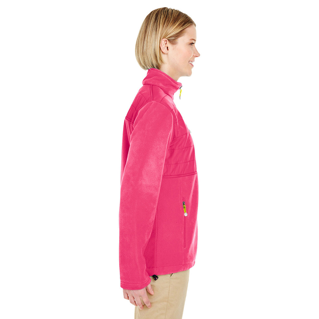 UltraClub Women's Raspberry Fleece Jacket with Quilted Yoke Overlay