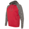 J. America Men's Red/Charcoal Fleck Colorblock Cosmic Fleece Hooded Pullover Sweatshirt