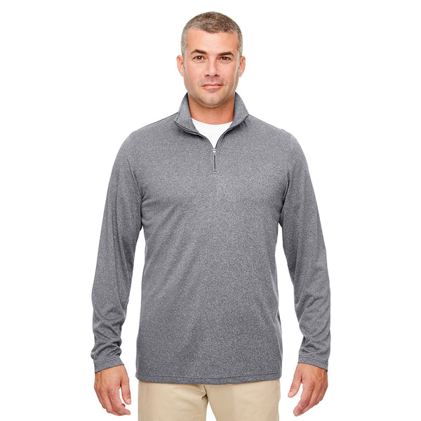 UltraClub Men's Charcoal Heather Cool & Dry Heathered Performance Quar