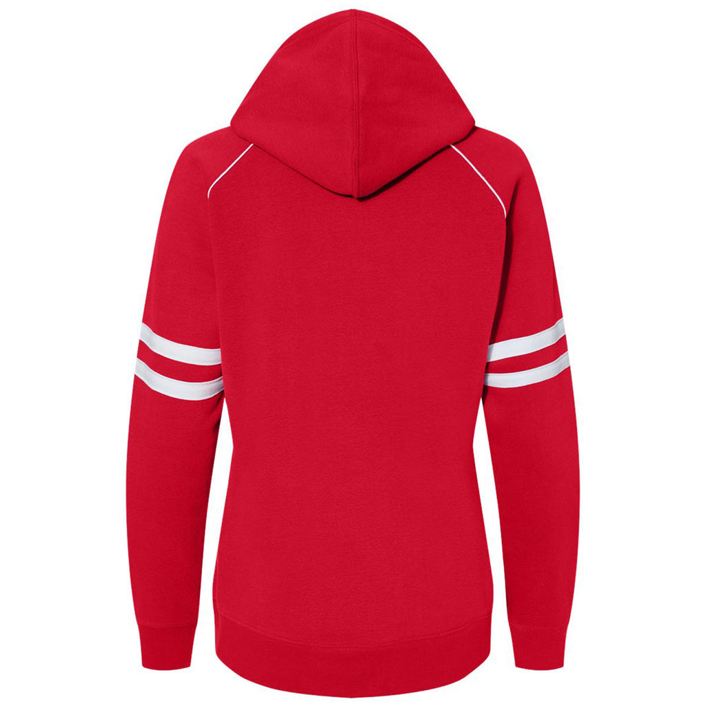 J. America Women's Red Varsity Fleece Piped Hooded Sweatshirt