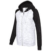 J. America Women's White/Black Melange Fleece Colorblocked Full Zip