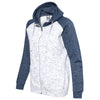 J. America Women's White/Navy Melange Fleece Colorblocked Full Zip