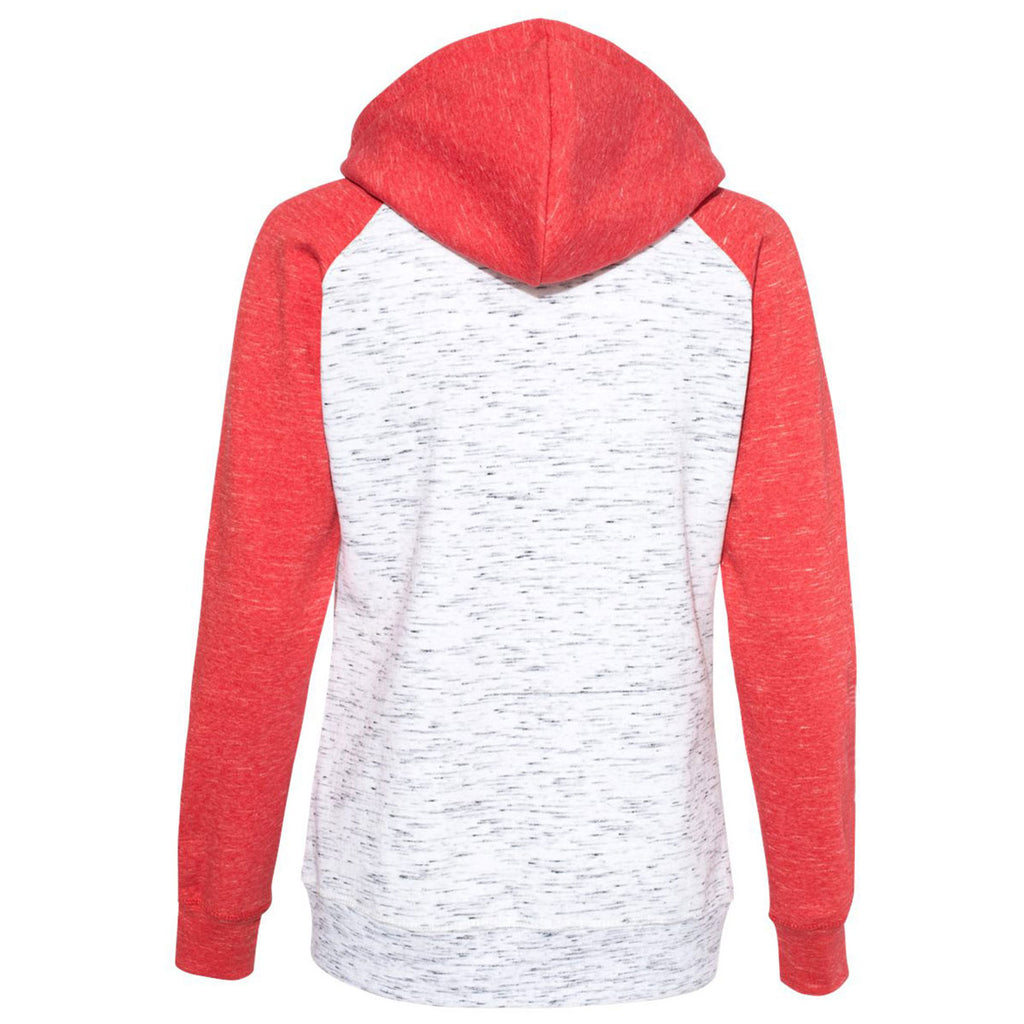 J. America Women's White/Red Melange Fleece Colorblocked Full Zip