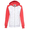 J. America Women's White/Red Melange Fleece Colorblocked Full Zip