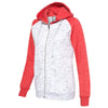 J. America Women's White/Red Melange Fleece Colorblocked Full Zip