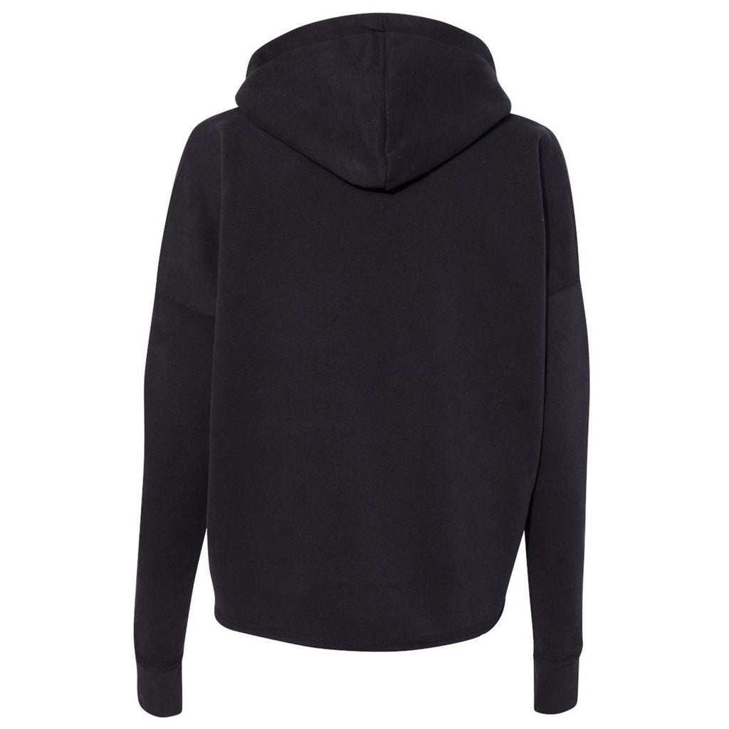 J. America Women's Black Lounge Fleece Hi-Low Hooded Pullover