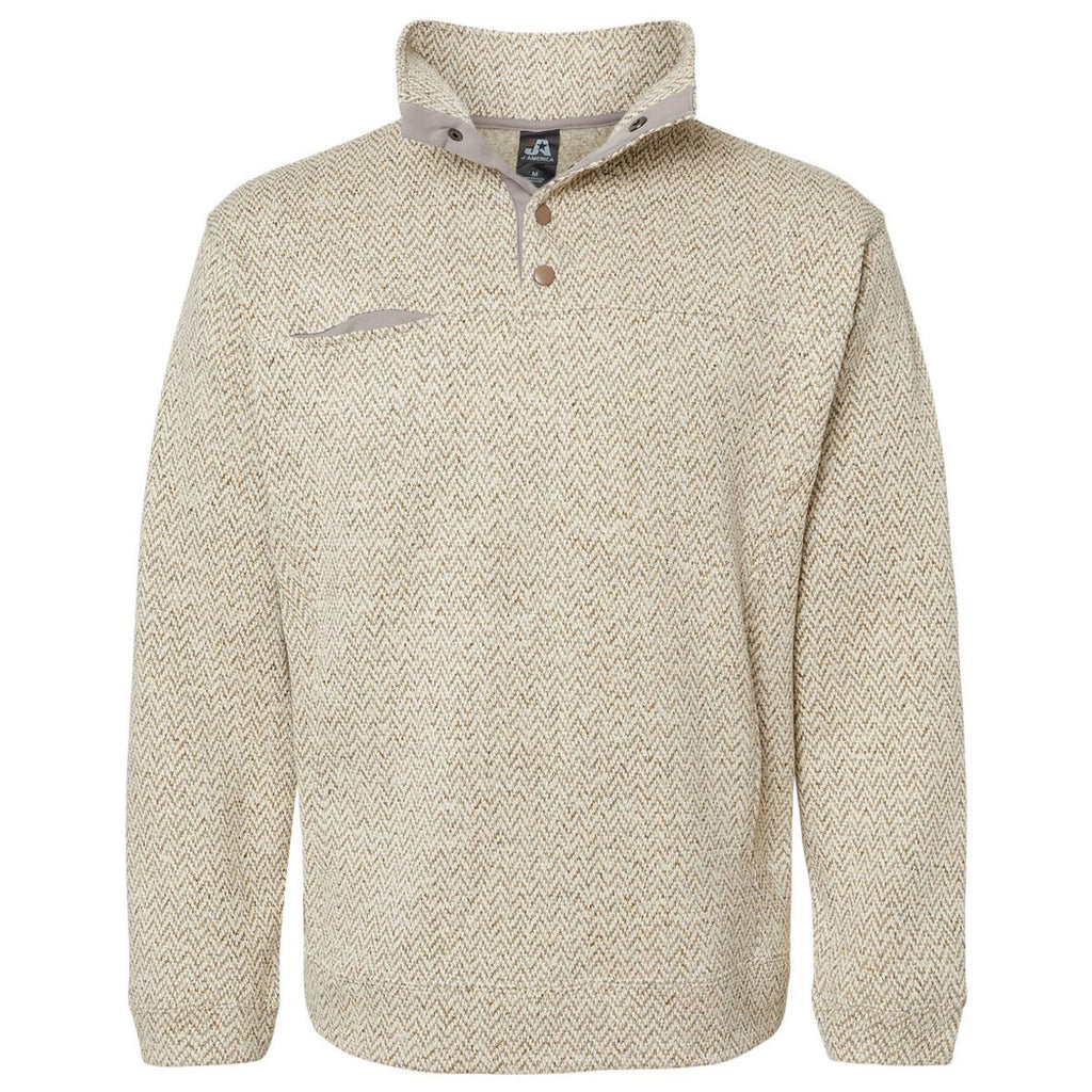 J. America Men's Oatmeal Herringbone Traverse Snap Pullover