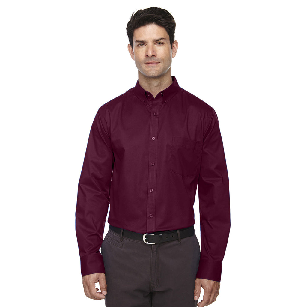 Core 365 Men's Burgundy Operate Long-Sleeve Twill Shirt