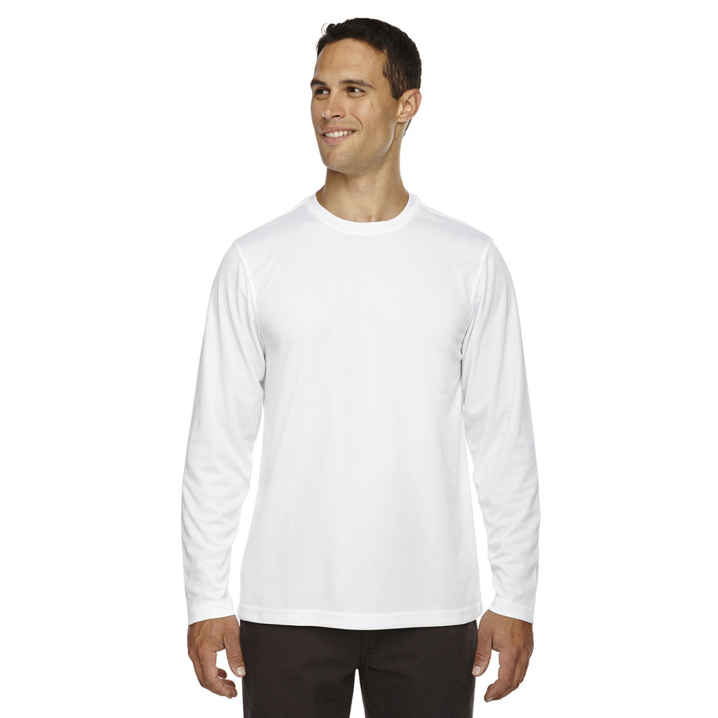 Core 365 Men's White Agility Performance Long-Sleeve Pique Crewneck