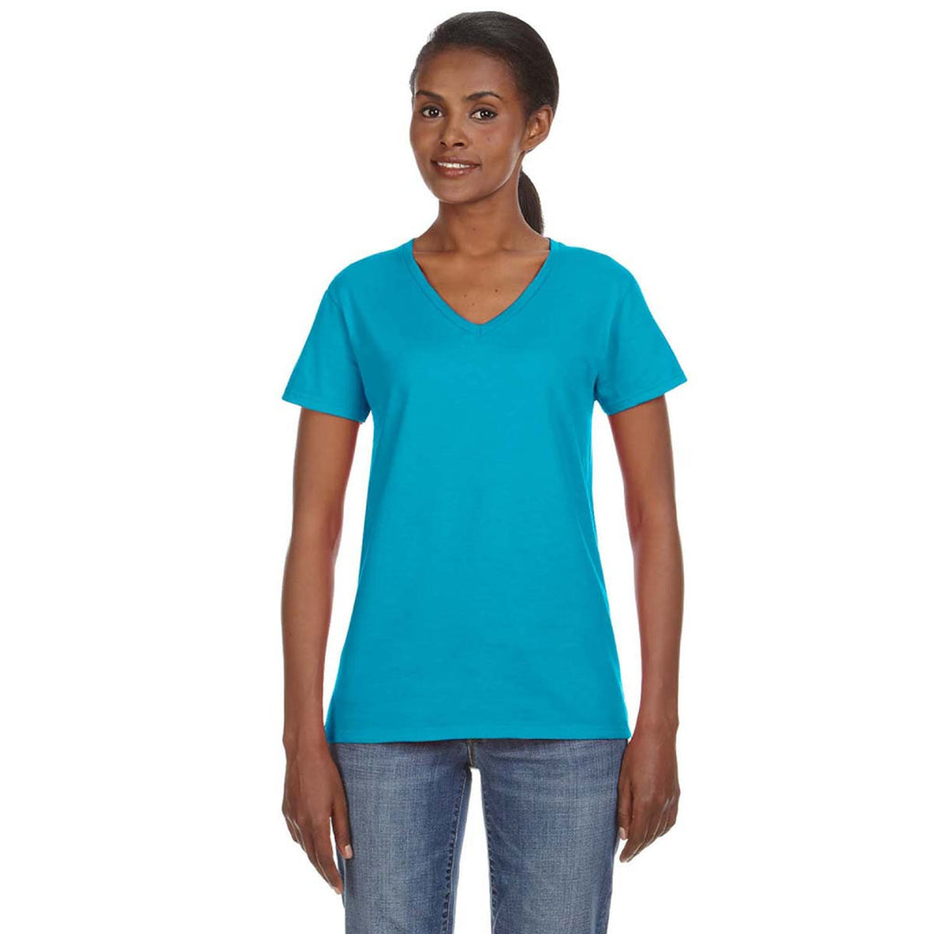 Anvil Women's Caribbean Blue Lightweight V-Neck T-Shirt