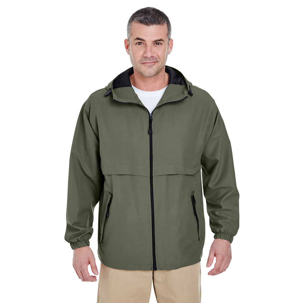 UltraClub Men's Olive Microfiber Full-Zip Hooded Jacket