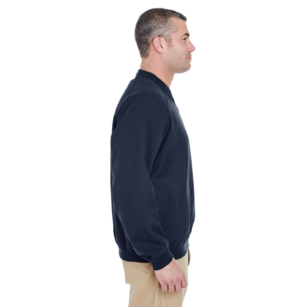 UltraClub Men's Navy/Navy Long-Sleeve Microfiber Crossover V-Neck Windshirt