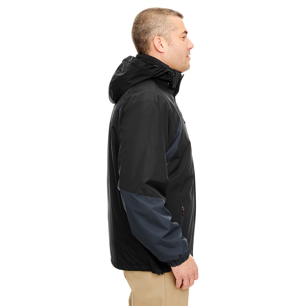 UltraClub Men's Black/Slate Colorblock 3-in-1 Systems Hooded Jacket