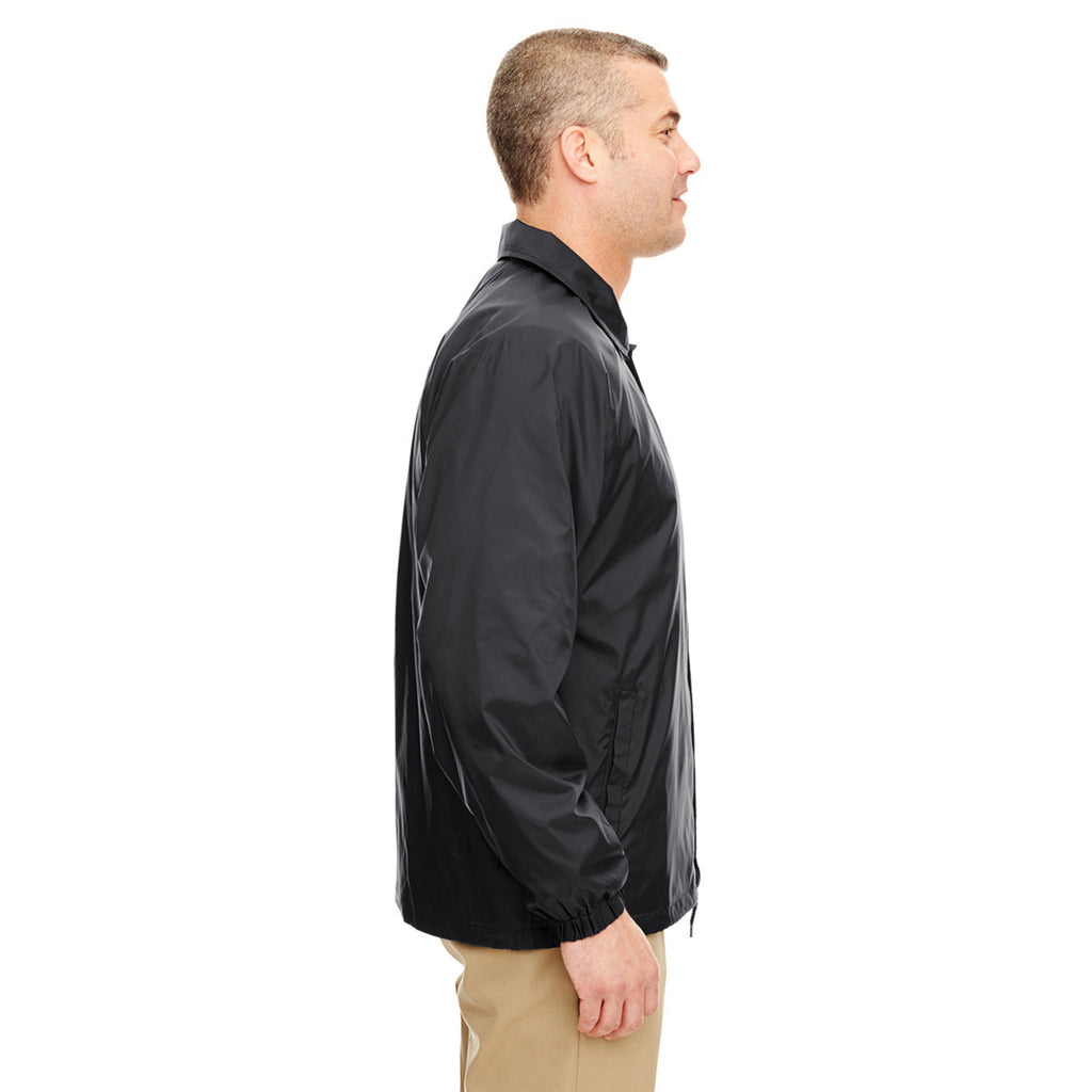 UltraClub Men's Black Nylon Coaches' Jacket