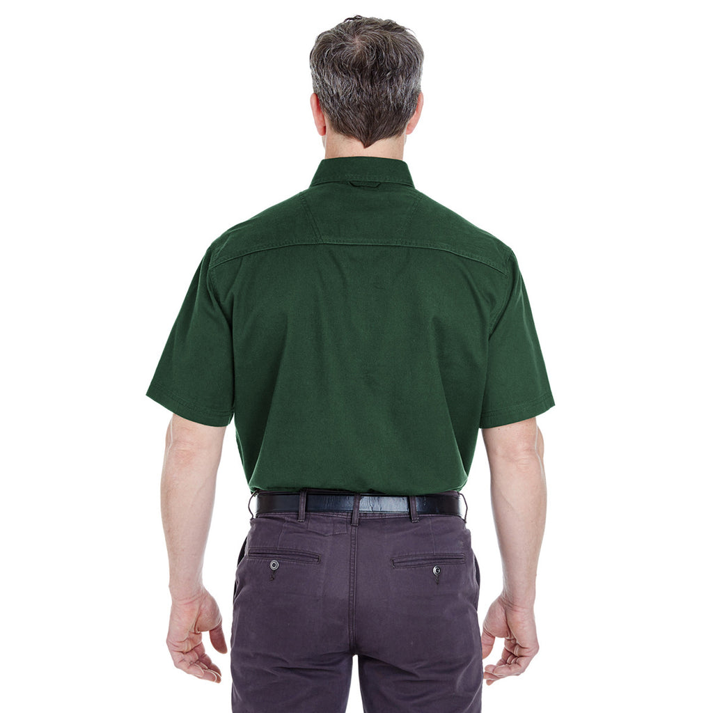 UltraClub Men's Forest Green Short-Sleeve Cypress Twill with Pocket