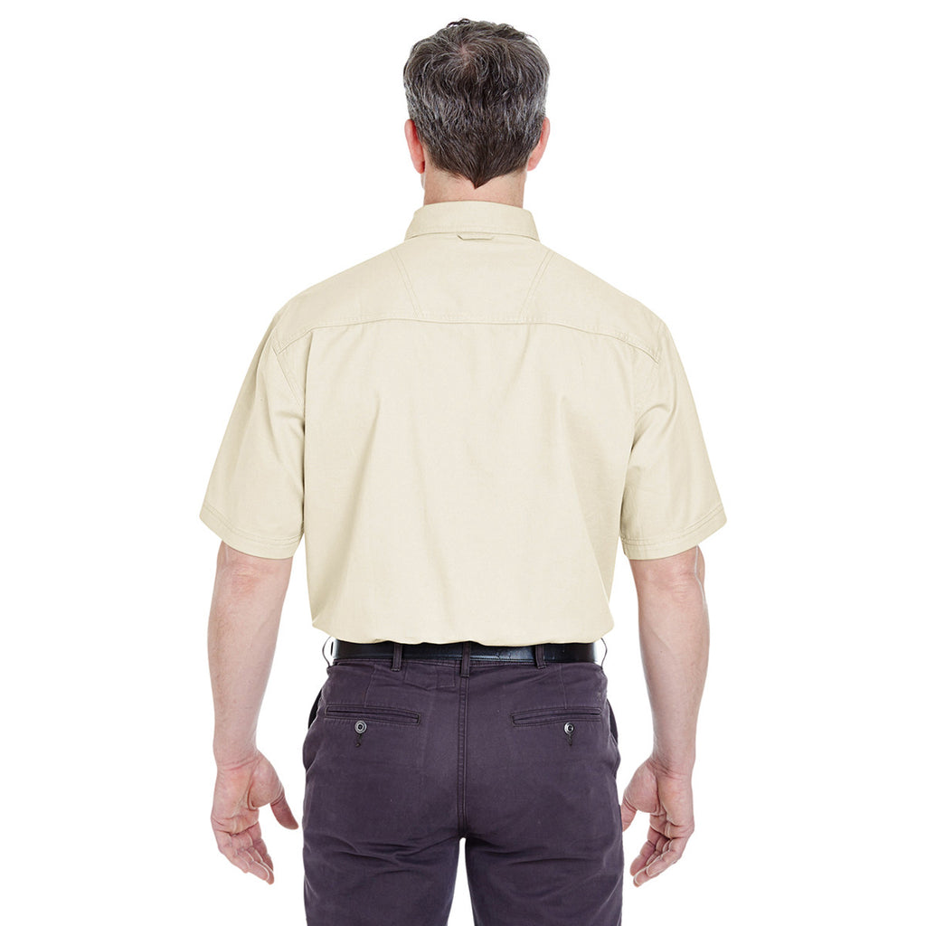 UltraClub Men's Natural Short-Sleeve Cypress Twill with Pocket