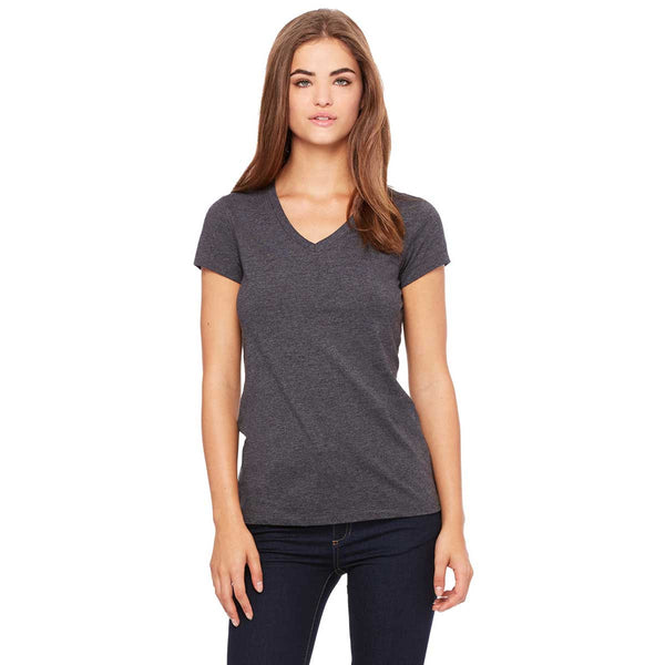 Bella + Canvas Women's Dark Grey Heather Jersey Short-Sleeve V-Neck T-